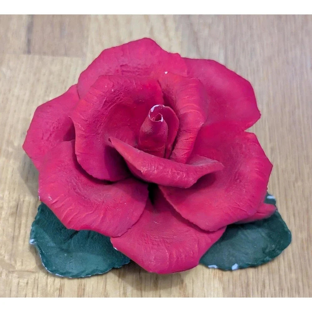 Vintage Capodimonte porcelainRed Rose stamped in Italy Beautiful!